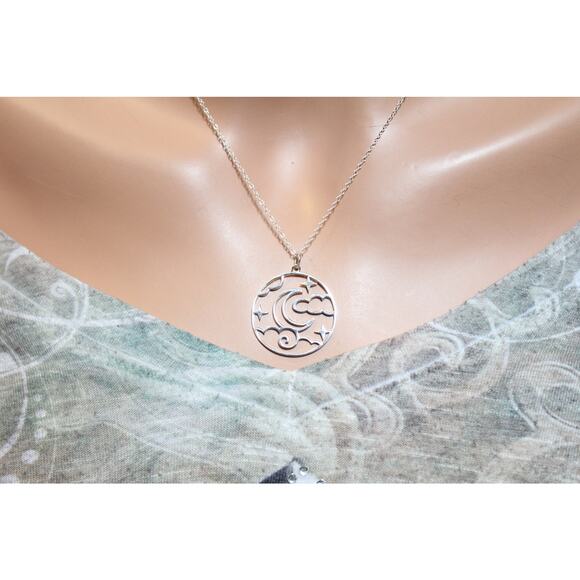 Sterling Silver Openwork Night Sky Pendant Necklace - Picture 5 of 5